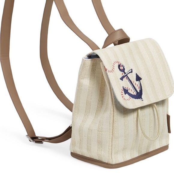 Vera Bradley Straw Mini Backpack Purse Regatta Anchor NWT Never Used - Picture 2 of 3